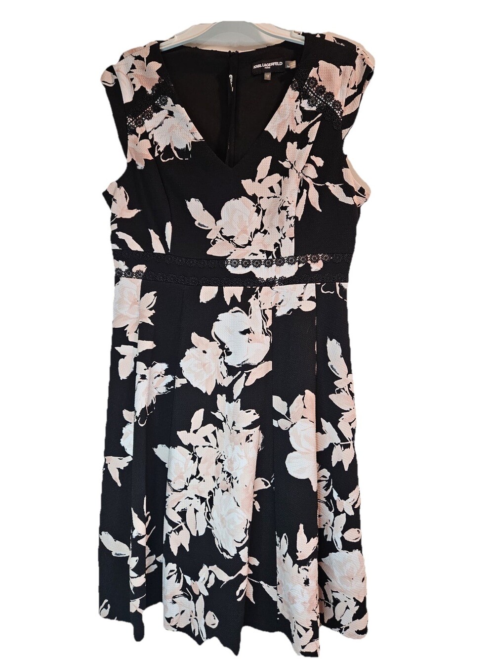 Karl Lagerfeld Womens Floral Print Midi Dress, black Size 12